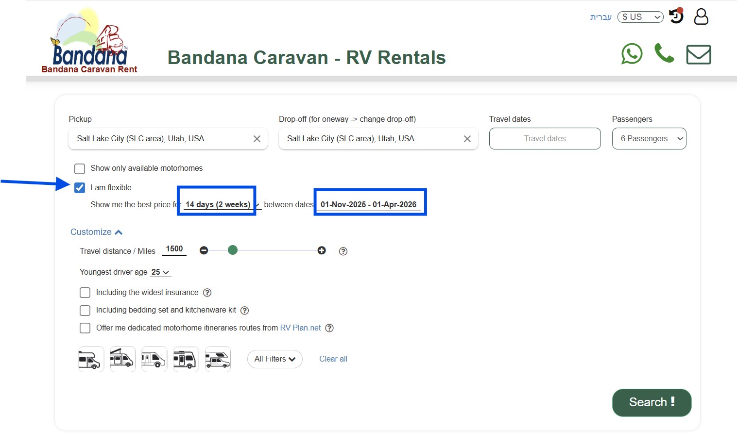 RV rental in USA date flexibility RV rental in USA date flexibility